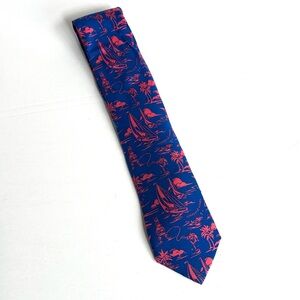 Vineyard Vines RARE Ltd Ed 100% Silk Tie Tropical Royal Blue Coral USA Made